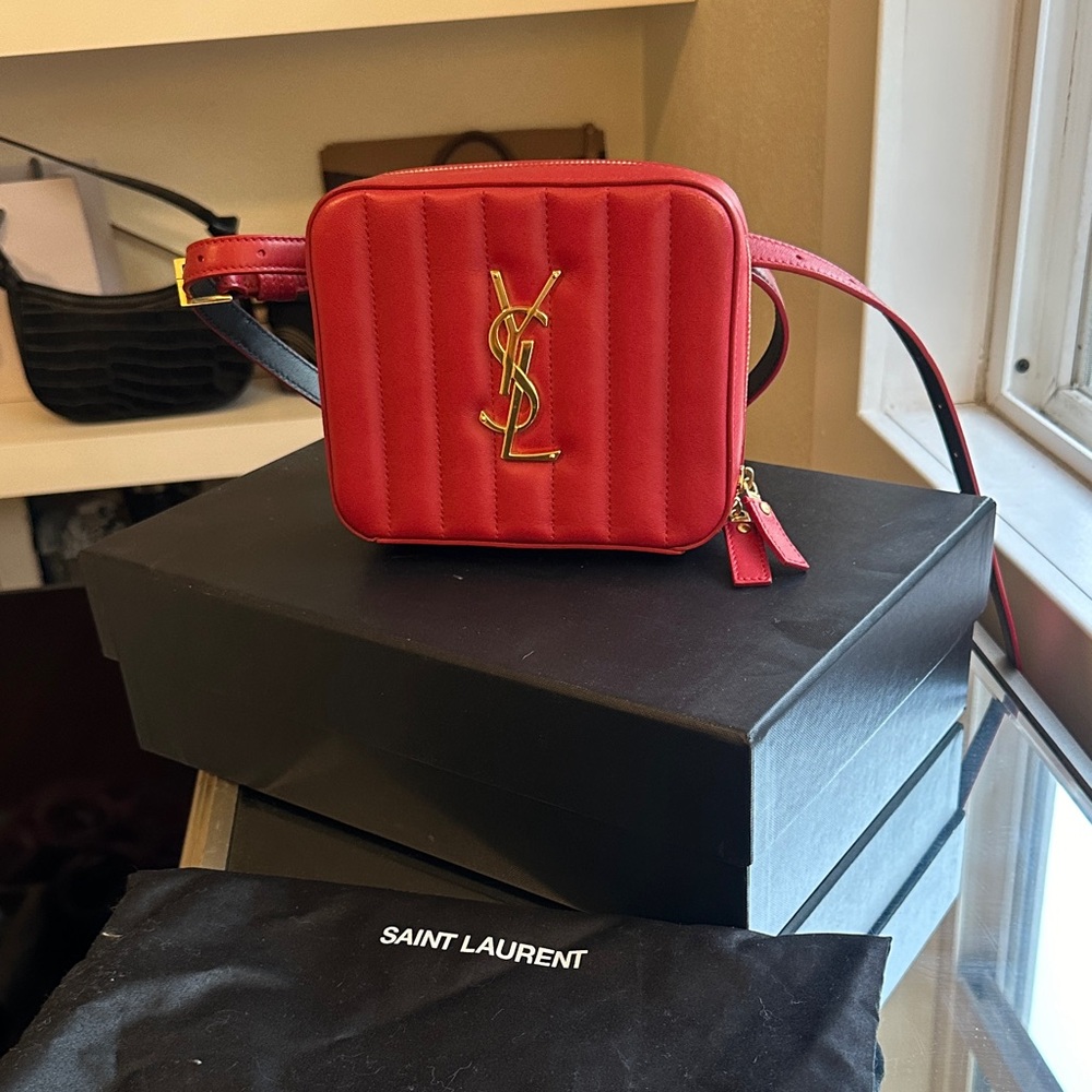Saint Laurent Red Clutch Belt Bag with Gold Logo